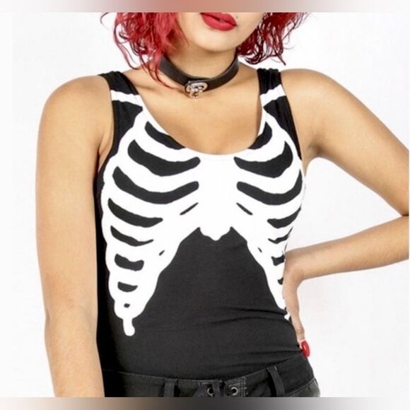 Iron Fist Tops - Iron Fist Black & White Bone In Skeleton Print Bodysuit